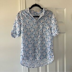 NWT Age Of Wisdom Men's Collared Shirt Fish Outdoors 100% Modal Sky Blue (Small)